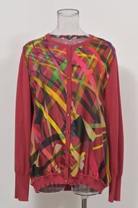 Escada Twin Set Crew Neck Cardigan in Abstract Printed Red Wool